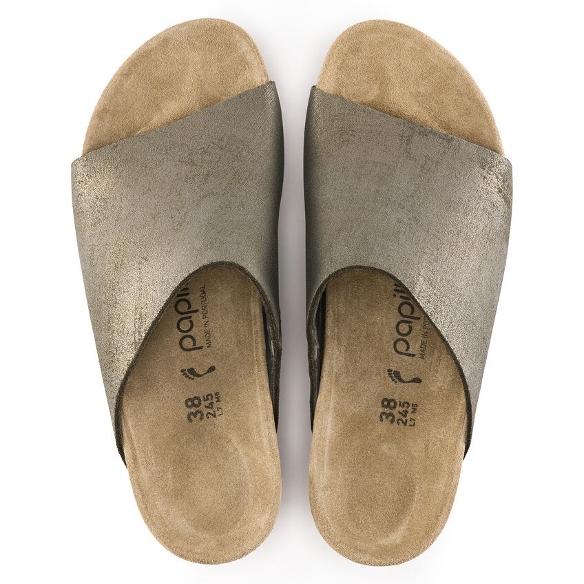 Birkenstock Namica Suede Leather Washed Metallic Stone Gold